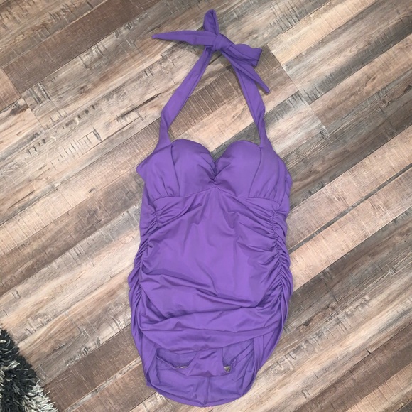 Lane Bryant Halter Retro Ruched Bathing Suit